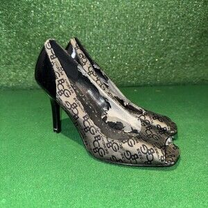 BCBGirls Emilia Open-Toe Pumps Heels Navy Gray Black Patent Size 6B/36